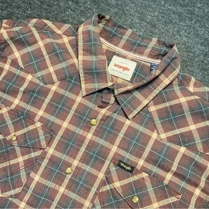 Wrangler Men's XL Red Plaid Western Shirt Long Sleeve Pearl Snap Button Up